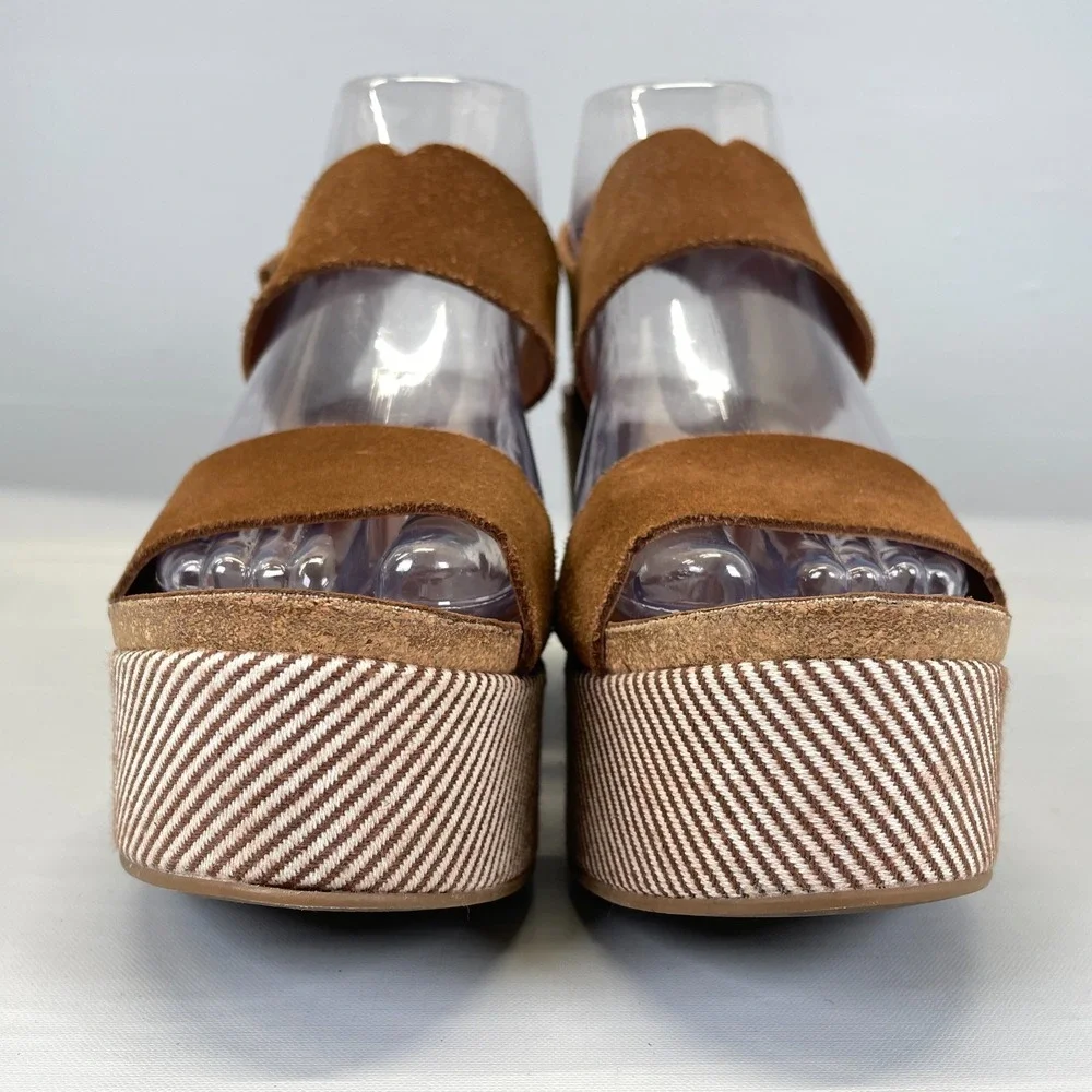 Pedro Garcia Platform Wedge Sandals Womens Size 37 US 7 Brown Suede Strap Shoes